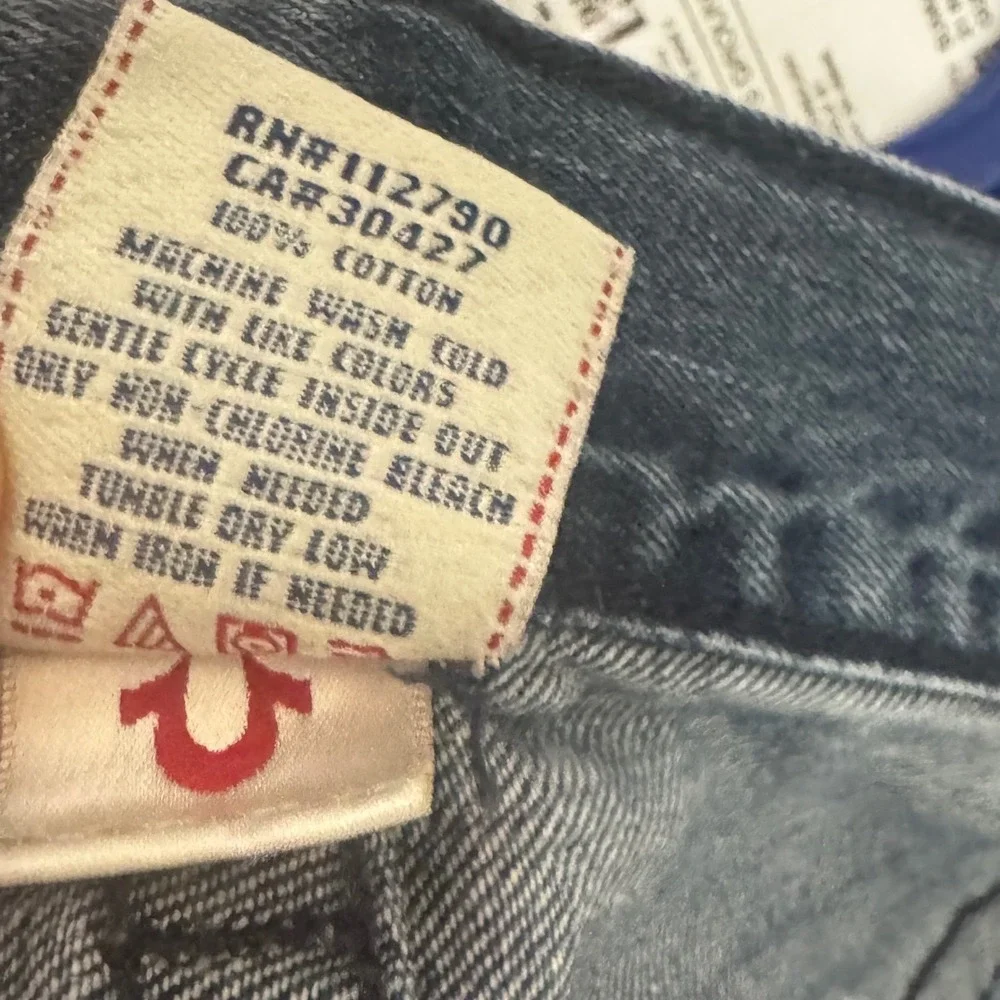 True Religion Ricky Straight Jeans Men 34 Blue Medium Wash Made in USA Horseshoe